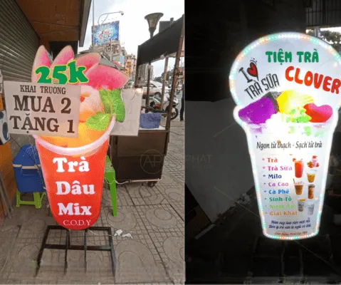 Hộp đèn Ly Trà sữa (Milk Tea) - Mô hình LED quảng cáo độc đáo Mau Bang Hieu Tra Sua Dep 2