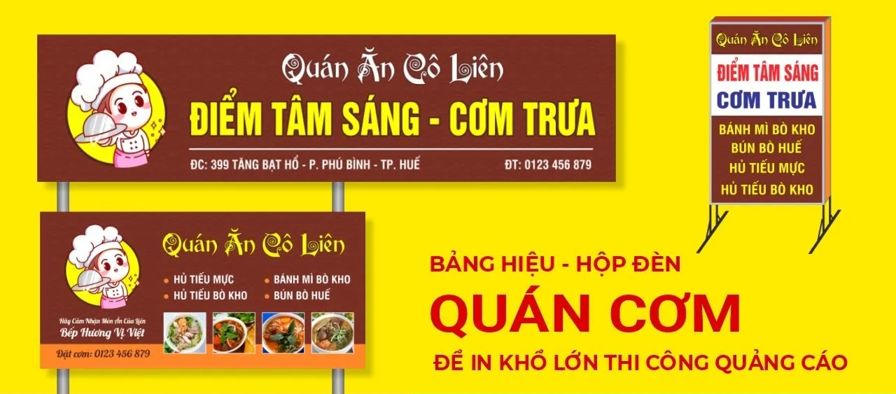 Biển bạt Quán ăn Gia đình - In ấn hình ảnh món ăn sắc nét Quảng Cáo 24h cam kết bảo hành dài hạn cho tất cả các sản phẩm bảng hiệu quán ăn