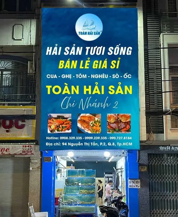 Bảng hiệu Hải sản Tươi sống - Đèn LED rực rỡ thu hút Dịch vụ làm biển quảng cáo hải sản giá rẻ tại TPHCM